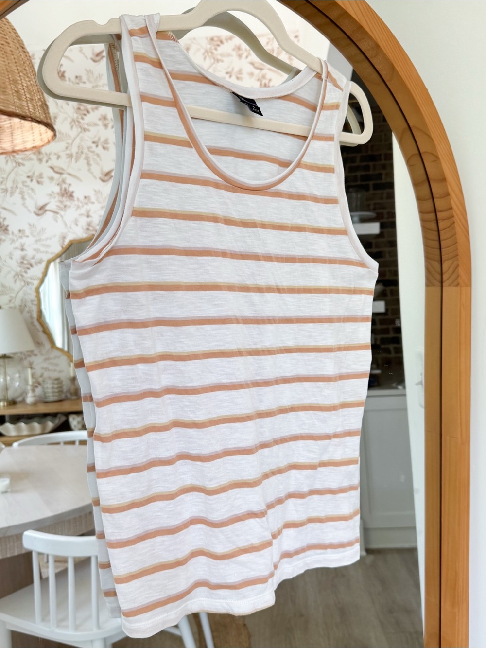Patagonia Striped White & Tan Sleeveless Tank Top